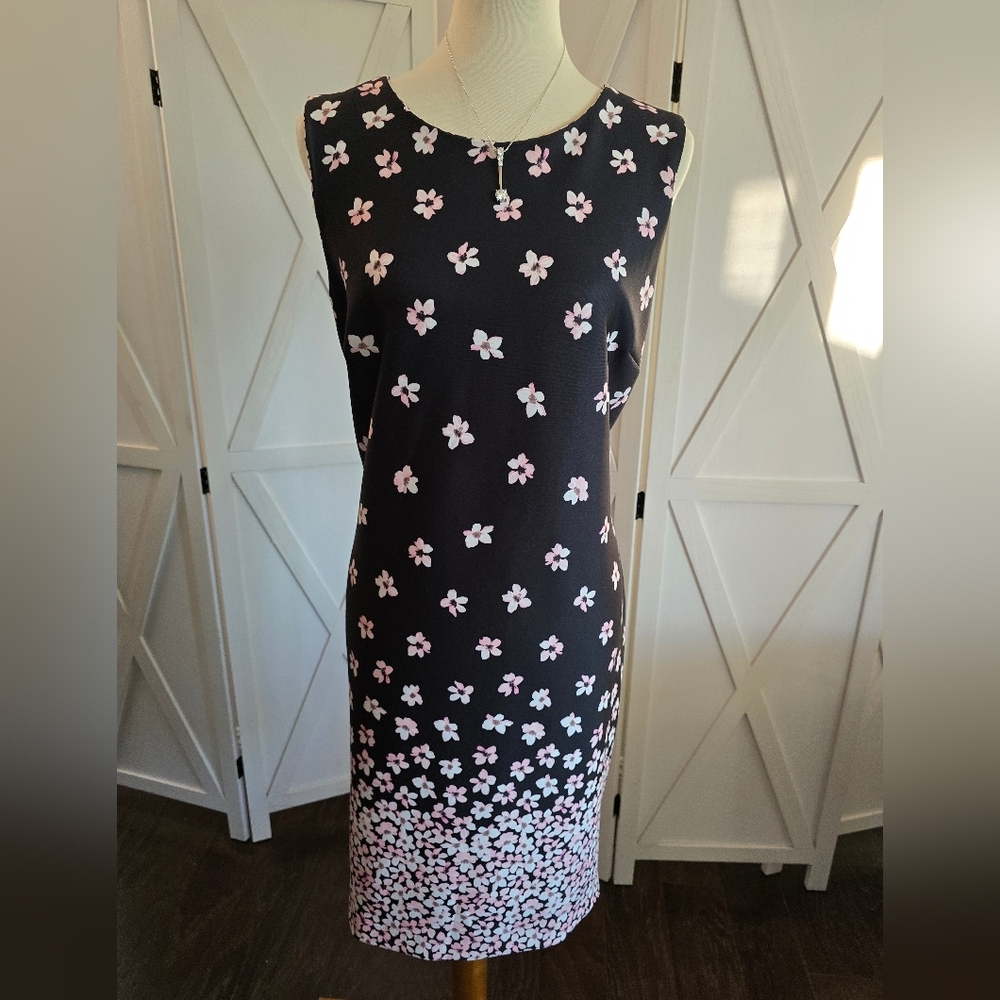 Tommy Hilfiger Black and Pink Floral Midi Womens Sleeveless Dress
